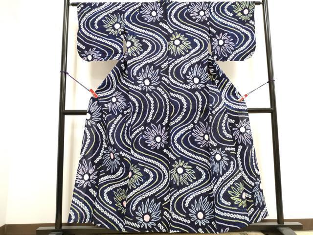 平和屋着物∴夏物　浴衣　有松鳴海絞り　流水花文　綿　逸品　DABI3065cd