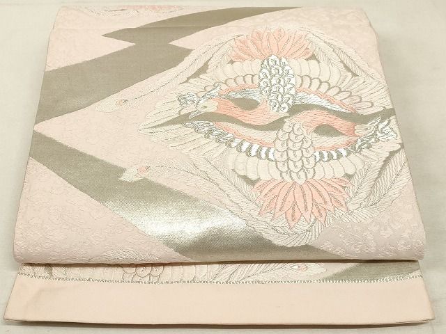 衣带 - 平和屋着物◎六通柄袋帯　唐織　向い鳳凰文　銀糸　正絹　逸品　AAAK3653Asx