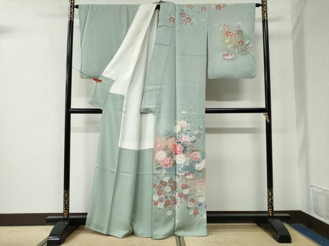 平和屋の平和屋着物●訪問着　作家物　刺繍　鴛鴦草花文　暈し染め　金彩　正絹　逸品　CABE2820yc｜アングル2
