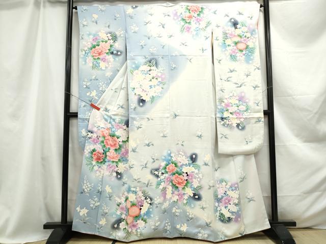 平和屋着物■豪華振袖 孔雀羽花文 暈し染め 銀彩 正絹 逸品 DABA9468qa