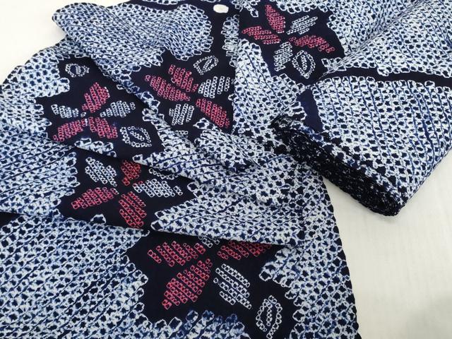 平和屋着物＊夏物　有松鳴海絞り　浴衣　反物　着尺　花繋ぎ　綿　逸品　未使用　D...