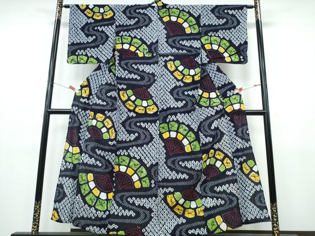平和屋着物∴夏物　浴衣　有松鳴海絞り　檜扇流水文　綿　逸品　未使用　CABJ0318ng