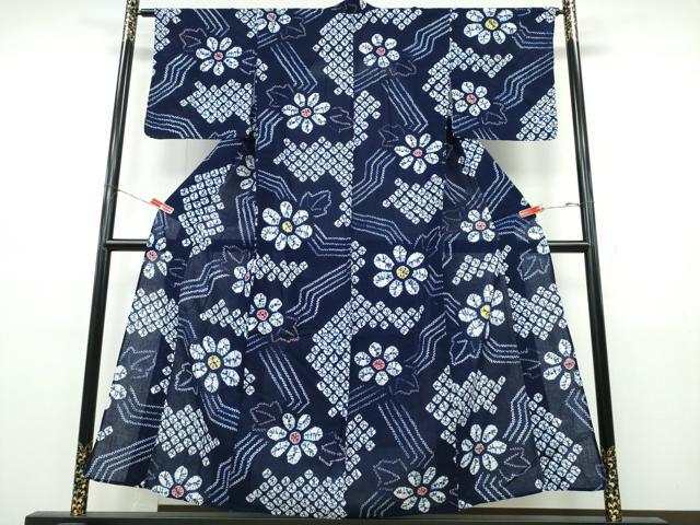 平和屋着物∴夏物　浴衣　有松鳴海絞り　流水舞菊文　綿　逸品　CABJ0323ng