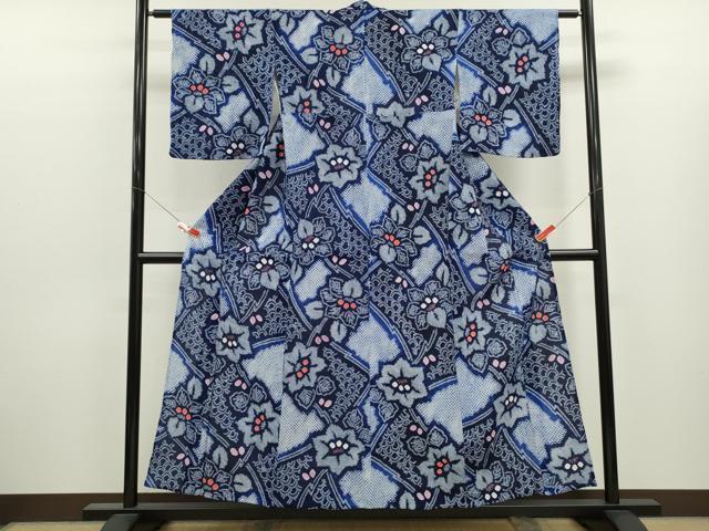 平和屋着物∴夏物　浴衣　有松鳴海絞り　吉祥舞花文　綿　逸品　CABJ2651ze