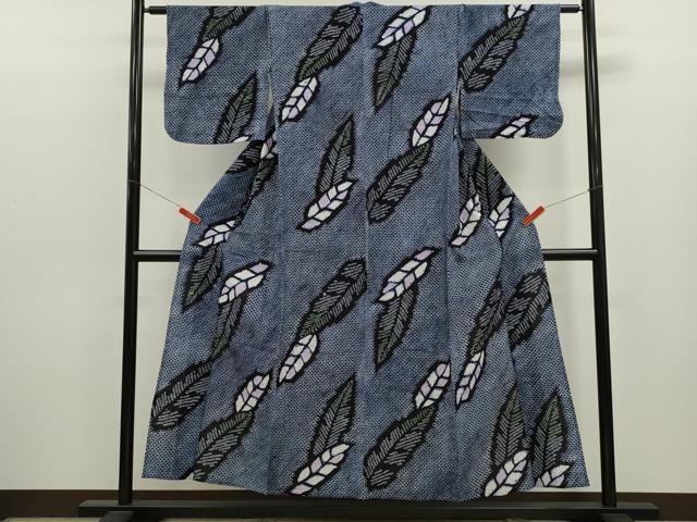 平和屋着物∴夏物　浴衣　有松鳴海絞り　舞葉文　綿　逸品　CABJ2652ze