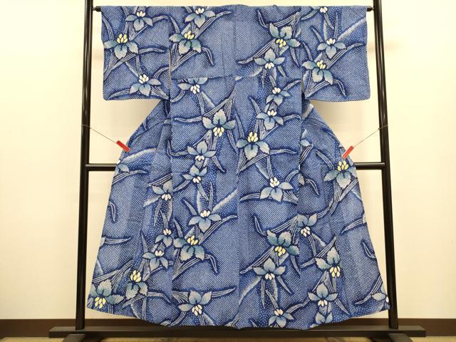 平和屋着物∴夏物　浴衣　有松鳴海絞り　燕子花　綿　逸品　CABJ2675ze
