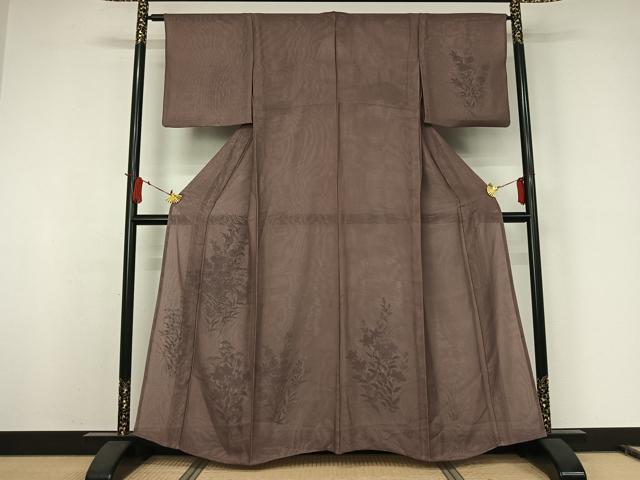 平和屋着物▽訪問着　紗袷　紗×紗　草花文　正絹　逸品　AABJ8330jh