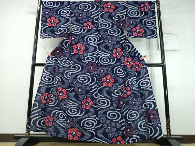 平和屋着物∴夏物　浴衣　有松鳴海絞り　流水椿　綿　逸品　未使用　CABJ0350ng