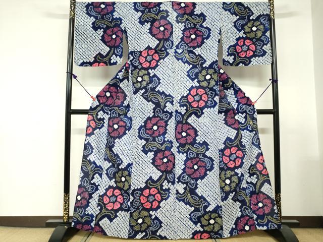 平和屋着物∴夏物　浴衣　有松鳴海絞り　草花文　綿　逸品　DABI3096cd
