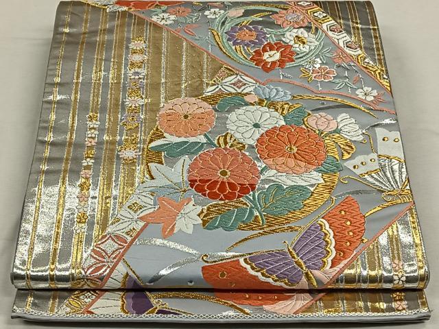 Rakuten - 平和屋着物◎六通柄袋帯　唐織　花蝶寿扇文　金銀糸　正絹　逸品　CAAL6722qv