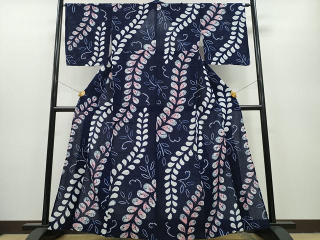 平和屋着物∴夏物　浴衣　有松鳴海絞り　枝葉文　綿　逸品　CAAY4775ng