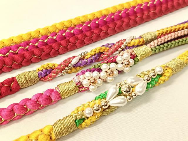 平和屋着物▼和装小物 帯締め3本セット 振袖用 飾り付き パール 金糸 逸品 CABC2406vp