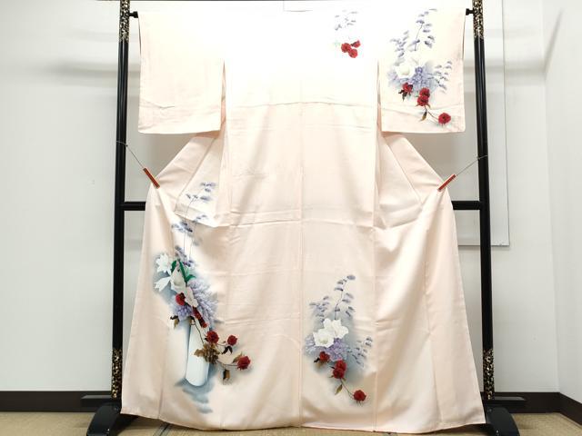 平和屋着物▼訪問着　手描き　陶器花文　暈し染め　正絹　逸品　CABD5378th