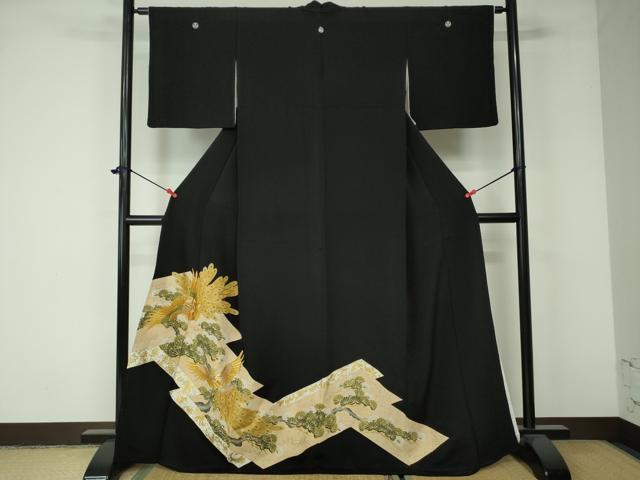平和屋着物■豪華黒留袖 駒刺繍 刺繍 孔雀松文 金銀糸 正絹 逸品 DAAT7561ob