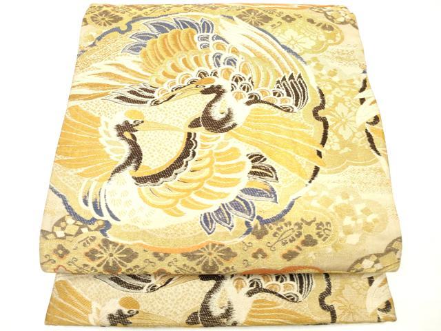 平和屋着物◎アンティーク　大正ロマン　丸帯　唐織　雪輪飛鶴文　金糸　正絹　逸品　DAAV2352xg