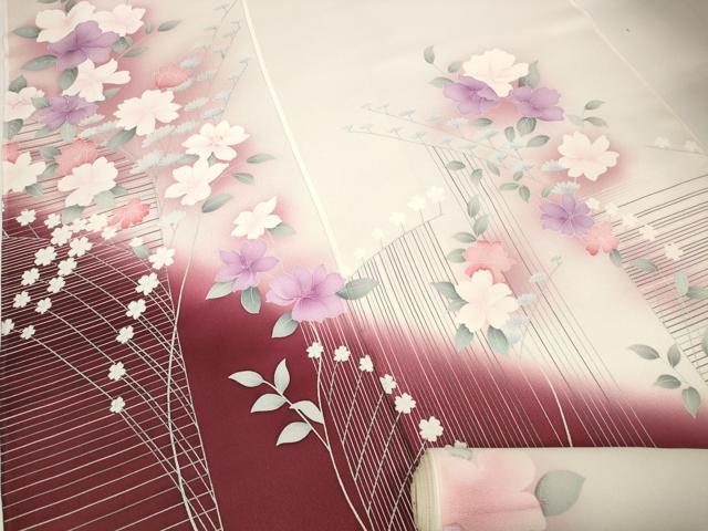 平和屋着物▼付下げ　反物　着尺　舞花文　暈し染め　逸品　未使用　DAAW8048zzz