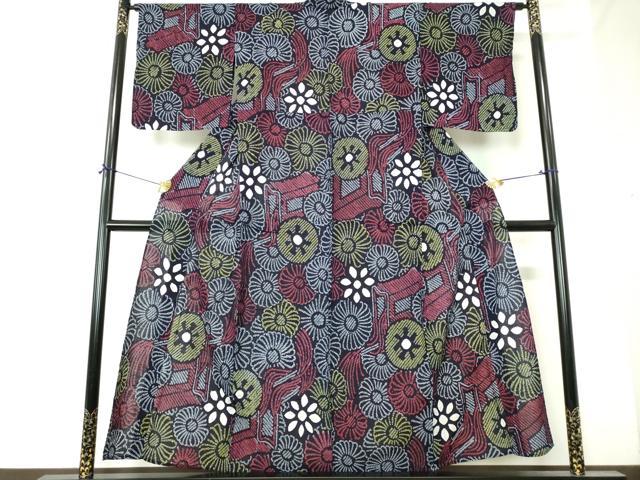 平和屋着物∴夏物　浴衣　有松鳴海絞り　御所車花文　綿　逸品　未使用　DABI8836cd