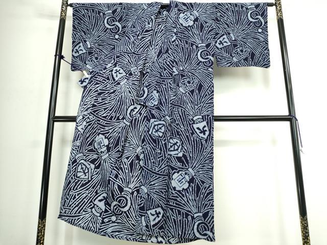 平和屋の平和屋着物∴夏物　男性　浴衣　有松鳴海絞り　火消し纏　綿　逸品　DABJ4274cd｜アングル2