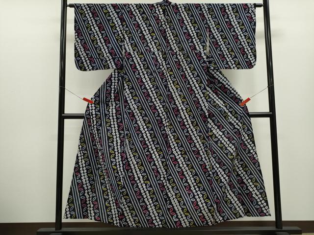 平和屋着物∴夏物　浴衣　有松鳴海絞り　斜線舞葉文　綿　逸品　CABK6704ze