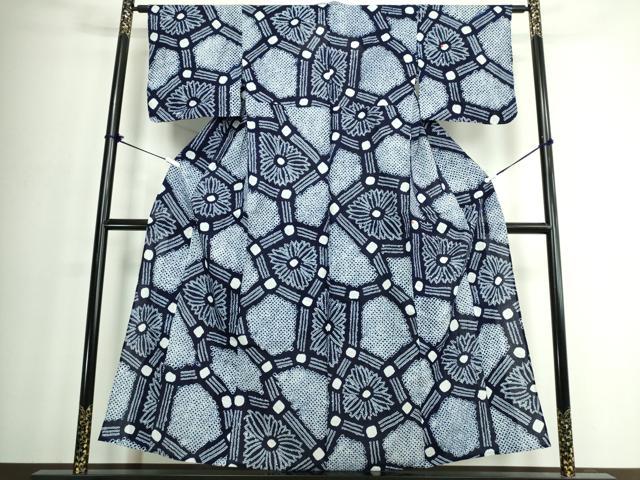 平和屋着物∴夏物　浴衣　有松鳴海絞り　幾何学花文　綿　逸品　DABJ4035cd