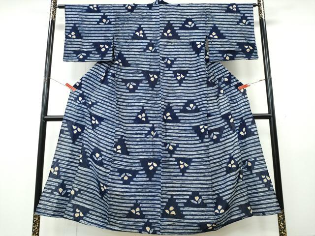 平和屋着物∴夏物　浴衣　有松鳴海絞り　横段舞葉文　綿　逸品　CABK5459ng