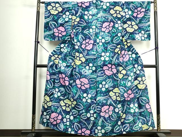 平和屋着物∴夏物　浴衣　有松鳴海絞り　草花文　綿　逸品　DABI8995cd