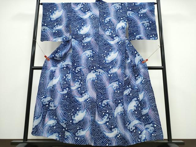 平和屋着物∴夏物　浴衣　有松鳴海絞り　立波文　綿　逸品　CABK5421ng
