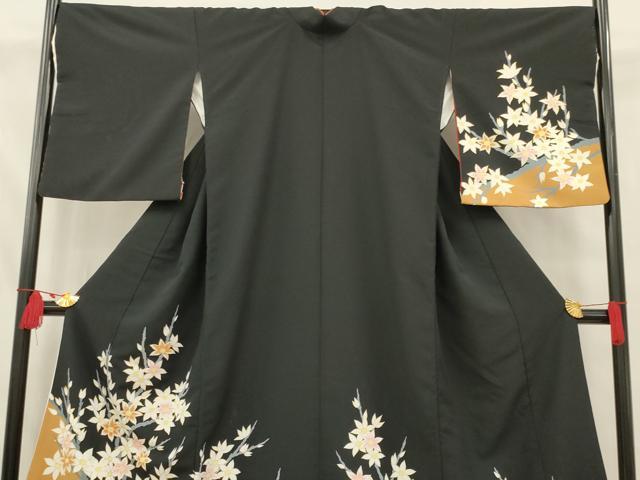 平和屋の平和屋本店●お引きずり・お引き摺り　訪問着　和装　舞台　舞妓　芸妓　芸者　衣装　枝花文　黒地　金彩　逸品　AABK5620ou｜アングル3