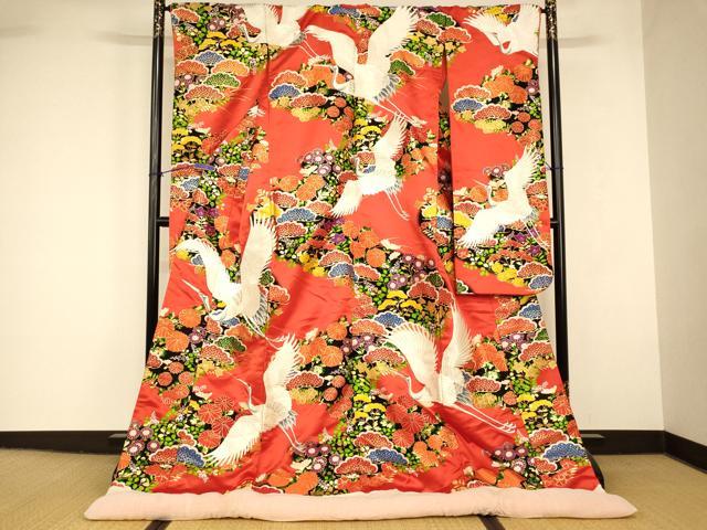 平和屋本店●色打掛　和装　婚礼　結婚式　花嫁　神社挙式　唐織　飛鶴草花文　金銀糸　逸品　AABK8323fw