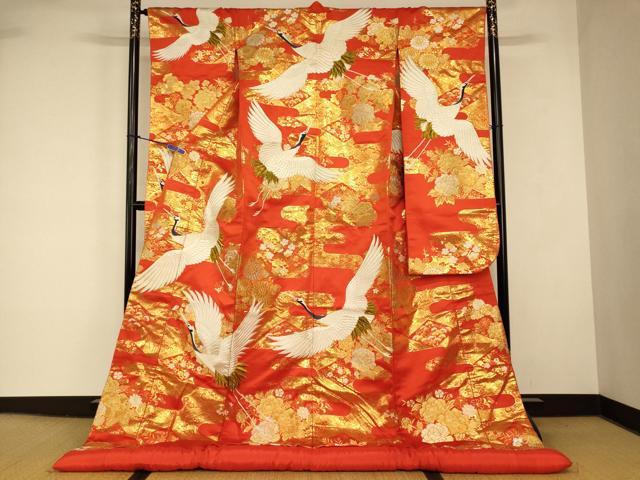 平和屋本店●色打掛　和装　婚礼　結婚式　花嫁　神社挙式　刺繍　飛鶴松竹梅天井文　金糸　逸品　AABK8327fw