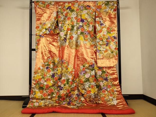 平和屋本店●色打掛　和装　婚礼　結婚式　花嫁　神社挙式　飛鶴花車文　金銀糸　金銀彩　逸品　AABK8328fw
