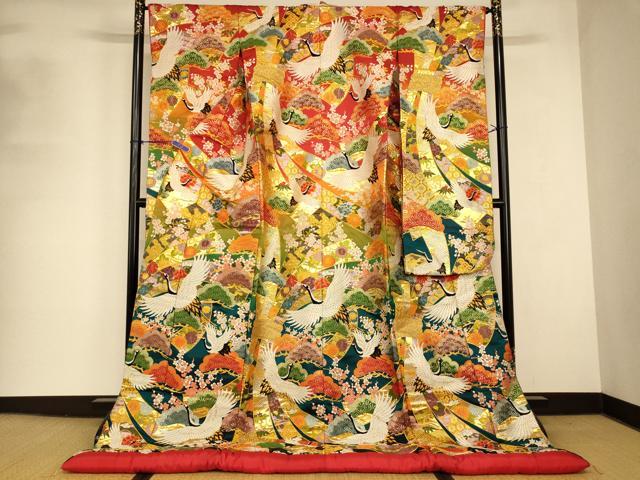 平和屋本店●色打掛　和装　婚礼　結婚式　花嫁　神社挙式　唐織　飛鶴松竹梅束ね熨斗文　金銀糸　逸品　AABK8329fw