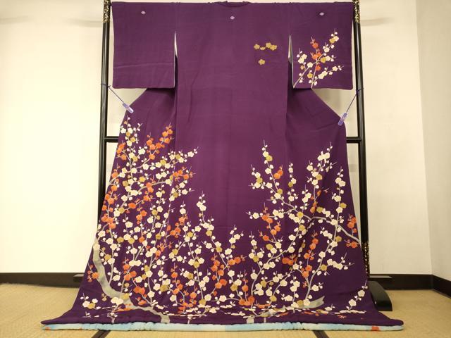 平和屋本店●お引きずり・お引き摺り　訪問着　和装　舞台　舞妓　芸妓　芸者　衣装　手描き　枝梅文　金彩　逸品　AABK8353fw