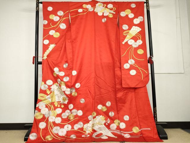 平和屋本店●お引きずり・お引き摺り・引き振袖　和装　結婚式　舞妓　芸妓　芸者　衣装　総刺繍　扇面花文　金銀糸　AABL0227cs