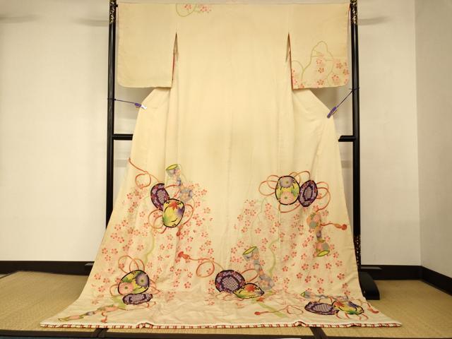 平和屋本店●お引きずり・お引き摺り　訪問着　和装　舞台　舞妓　芸妓　芸者　衣装　花鼓枝桜文　金彩　逸品　AABK8298fw