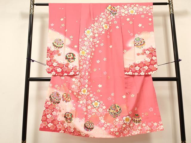 平和屋着物[]七五三　女の子　7歳　祝着　四つ身　舞桜文　鞠　暈し染め　金彩　逸...