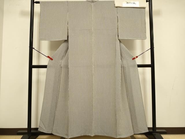 平和屋の平和屋着物▽江戸小紋　単衣　伊勢型　縞　鬼しぼ縮緬　証紙付き　正絹　逸品　未使用　DABJ3657du｜アングル2