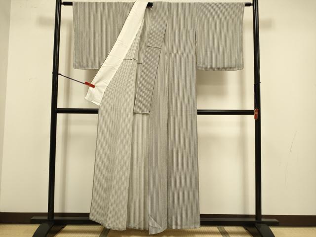 平和屋の平和屋着物▽江戸小紋　単衣　伊勢型　縞　鬼しぼ縮緬　証紙付き　正絹　逸品　未使用　DABJ3657du｜アングル3