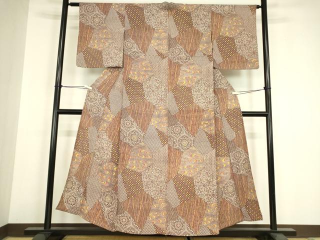 平和屋の平和屋着物▽上質な小紋　単衣　正倉院切嵌め文様　正絹　逸品　DABH6133az｜アングル2