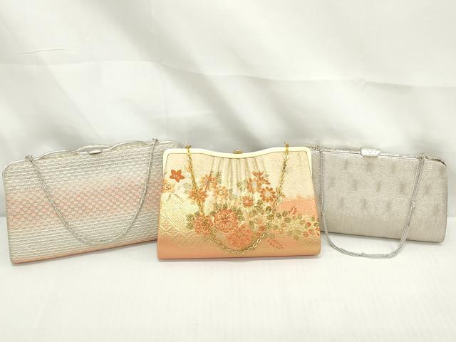 平和屋着物▼和装小物 和装バッグまとめて3点 ハンドバッグ クラッチ 佐賀錦 吉祥草花文 よろけ縞 流水文 金銀糸 逸品 DABJ2012xg