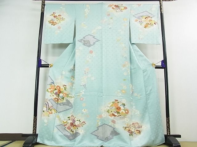 平和屋2■極上 創業460年・千總 訪問着 駒刺繍 吉祥花文 瓶覗色地 暈し染め 金銀彩 阪急百貨店扱い 逸品 3kh1359