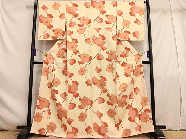 平和屋着物■上質な小紋　枝花文　地紋起こし　正絹　逸品　AABE5018oa