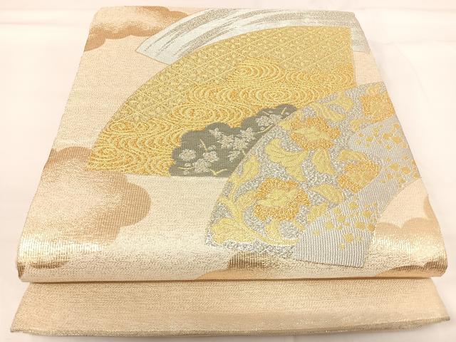 平和屋着物◎太鼓柄袋帯　地紙花文　金銀糸　正絹　逸品　AABG2412yx