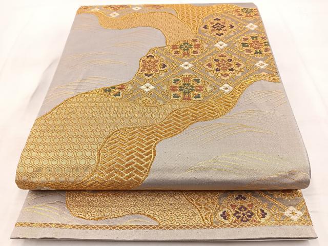 平和屋着物◎六通柄袋帯 道長正倉院花文 金糸 正絹 逸品 BAAW8956yc