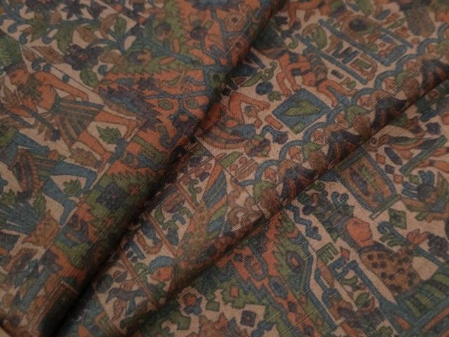 平和屋着物○越後古典紬 短冊エジプト壁画文様 反端付き 正絹 逸品 未