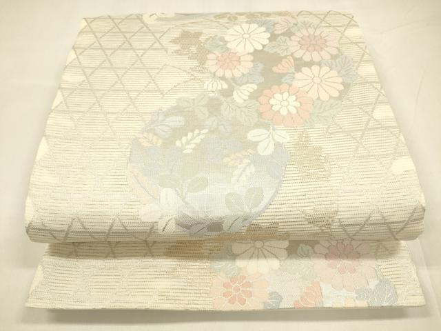 平和屋着物＊夏物　六通柄袋帯　草花丸文　金銀糸　正絹　逸品　DABA0372cm