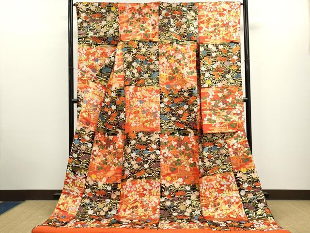 ■■■　サイズ　■■■ 身丈 192cm（肩から） 裄丈 65cm 袖丈 103.5cm　縫込み 3cm 袖幅 33cm 前幅 28.5cm 後幅 31.5cm 着物縫いこみ 内揚げ 0cm 裄 お袖側 約1.5cm　身頃側 約1cm ■■■　商品詳細　■■■ 【正絹】 状態は特に目立ったシミ汚れなどもなく大変良い状態です。 大変上質な逸品になります。 お安く出品致しますので、是非この機会にいかがでしょうか？ ■■■　注意事項　■■■ ■モニター発色の具合により色合いが異なる場合がございます。 ■寸法は多少の誤差が生じる場合がございますのでご了承ください。 ■縫込みの長さが左右非対称の場合は短い部分を記載しております。 左右非対称であってもご返品・お値引き等の保証は出来かねますので、ご了承の上ご購入をお願い致します。 ■シミ等のチェックには注意を払っておりますが、見落としがある場合もございますし、個人の見解も様々ですので神経質な方のご購入はお控えください。 ■箪笥に入っておりました着物や帯なので畳みシワや匂いがあるものもございます。 ■お休みは基本的に土日祝となりますが、その他臨時でお休みする場合がございますのでご了承ください。 ■商品の発送は平日のみの発送となります。 ■夜間と土曜、日曜日はお問い合わせの回答が遅れる場合がございます。 ■当店では、お直し、紋入れ、お手入れ等は承っておりません。 ■生地の状態（ヤケ、経年劣化等）によってはサイズ直しが出来ない場合がございます。 その点もどうかご了承のうえ、ご購入をお願いいたします。 ■弊社で取り扱う商品は一点ものにつき、時期や在庫状況に応じて金額が変更となる場合がございます。 ■検針は行っておりません。予めご了承いただきますようお願いいたします。 ■【洗える着物】と記載のある商品におきましては、商品お届け後に洗濯を行ってしまってからのご返品にはご対応しかねます。 念の為、専門店でのお手入れをお願いいたします。 ■写真に写っている物が全てになります。 それ以外の付属品はございませんのでご了承ください。 ■状態に関する写真につきましては、掲載可能な写真枚数に限りがあるため、 各箇所につき1枚参考画像を掲載しております。 ■着物のサイズ目安は下記を参考ください↓ ＜女性着物＞　お端折り次第で＋5cm　−10cmが着用可能サイズ 　例）身丈170cmの場合、身長160cm〜175cm ＜男性着物＞　身丈＋約25cm〜27cm程が適応身長 　例）身丈155cmの場合、身長180cm〜182cm