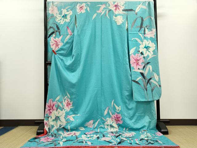 ■■■　サイズ　■■■ 身丈 218cm（肩から） 裄丈 70.5cm 袖丈 126cm　縫込み 4cm 袖幅 36cm 前幅 26.5cm 後幅 31cm 着物縫いこみ 内揚げ 0cm 裄 お袖側 約0.5cm　身頃側 約0.5cm ■■■　商品詳細　■■■ 【正絹・比翼仕立て】 状態は接写画像のように表地所々に薄い汚れ・ヤケ、胴裏に薄い汚れがございます。 大変上質な逸品になりますのでぜひお手入れをされてお召しになられてはいかがでしょうか。 お安く出品致しますので、是非この機会にいかがでしょうか？ ■■■　注意事項　■■■ ■モニター発色の具合により色合いが異なる場合がございます。 ■寸法は多少の誤差が生じる場合がございますのでご了承ください。 ■縫込みの長さが左右非対称の場合は短い部分を記載しております。 左右非対称であってもご返品・お値引き等の保証は出来かねますので、ご了承の上ご購入をお願い致します。 ■シミ等のチェックには注意を払っておりますが、見落としがある場合もございますし、個人の見解も様々ですので神経質な方のご購入はお控えください。 ■箪笥に入っておりました着物や帯なので畳みシワや匂いがあるものもございます。 ■お休みは基本的に土日祝となりますが、その他臨時でお休みする場合がございますのでご了承ください。 ■商品の発送は平日のみの発送となります。 ■夜間と土曜、日曜日はお問い合わせの回答が遅れる場合がございます。 ■当店では、お直し、紋入れ、お手入れ等は承っておりません。 ■生地の状態（ヤケ、経年劣化等）によってはサイズ直しが出来ない場合がございます。 その点もどうかご了承のうえ、ご購入をお願いいたします。 ■弊社で取り扱う商品は一点ものにつき、時期や在庫状況に応じて金額が変更となる場合がございます。 ■検針は行っておりません。予めご了承いただきますようお願いいたします。 ■【洗える着物】と記載のある商品におきましては、商品お届け後に洗濯を行ってしまってからのご返品にはご対応しかねます。 念の為、専門店でのお手入れをお願いいたします。 ■写真に写っている物が全てになります。それ以外の付属品はございませんのでご了承ください。 ■状態に関する写真につきましては、掲載可能な写真枚数に限りがあるため、各箇所につき1枚参考画像を掲載しております。 ■着物のサイズ目安は下記を参考ください↓ ＜女性着物＞　お端折り次第で＋5cm　−1cmが着用可能サイズ 　例）身丈170cmの場合、身長160cm〜175cm ＜男性着物＞　身丈＋約25cm〜27cm程が適応身長 　例）身丈155cmの場合、身長180〜182cm