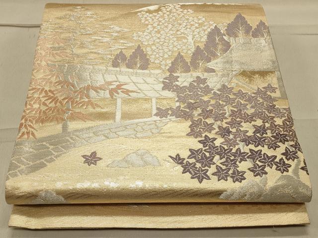 平和屋着物◎六通柄袋帯　風景文　金銀糸　正絹　逸品　CAAS4653ft