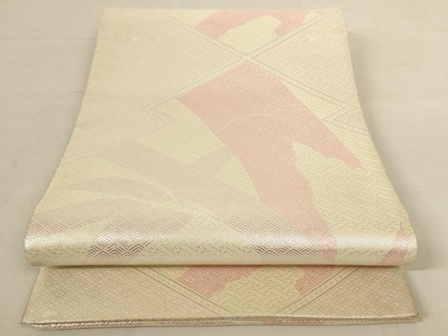 平和屋着物◎佐賀錦　両面六通柄袋帯　幾何学文様　銀糸　正絹　逸品　AAAL3729pf